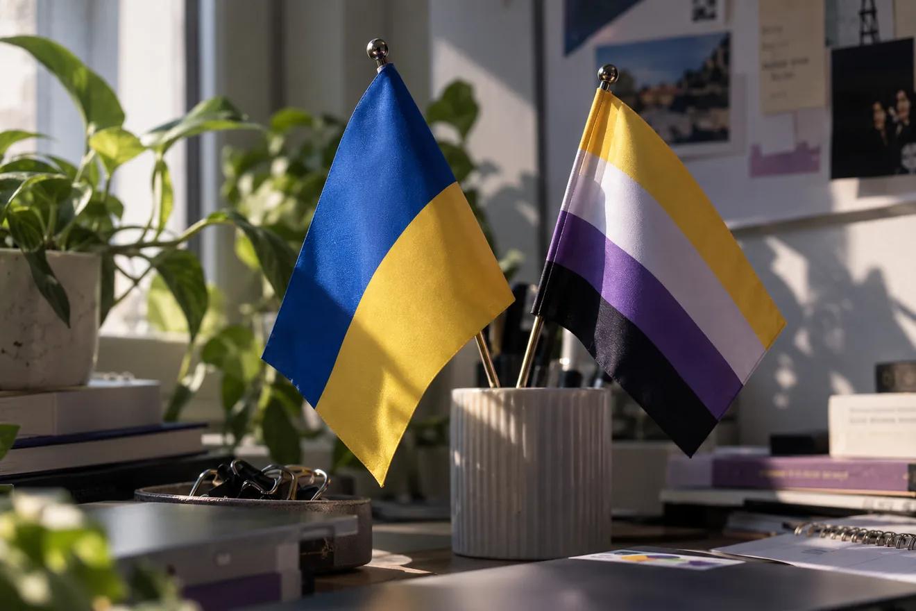Ukrainian and non-binary flags